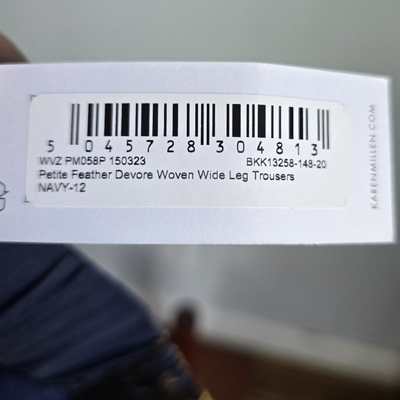 Karen Millen New Navy Blue Feather Devore Woven Wide Leg Dress Pants US SZ 8 - Picture 10 of 12